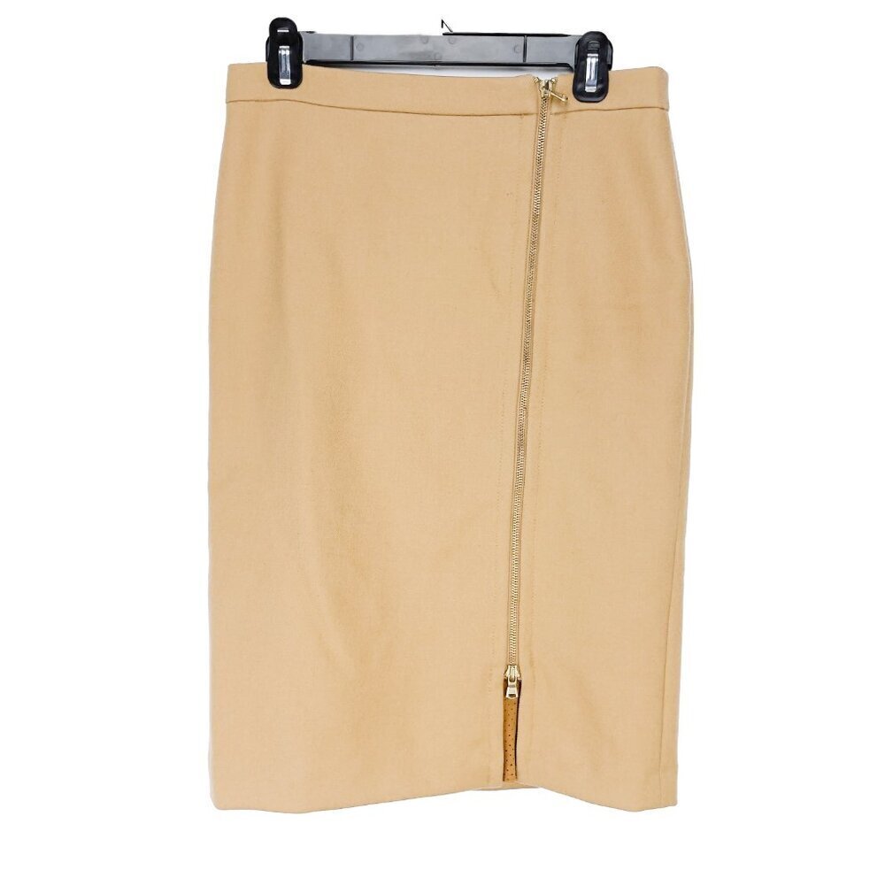J.CREW Office Pencil Skirt Assymetrical Zip Wool Camel‎ Tan sz 6 Tall